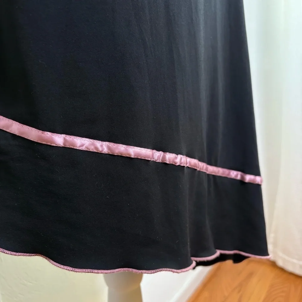 Vintage 90s Y2K Coquette Asymmetrical Babydoll Stretchy  Midi Dress Lace Bow S/M